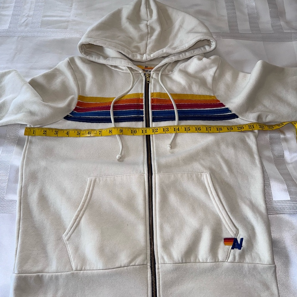 ππ» Aviator Nation Five Stripes white cream colored zip Ip hoodie unisex medium - Picture 4 of 9